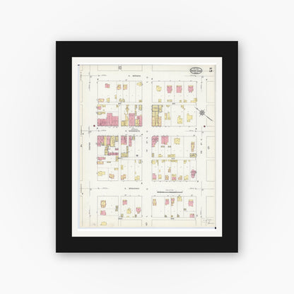 Old map wall art mockup — black gallery frame with white mat — Sanborn Fire Insurance Map from New Ulm, Brown County, Minnesota (1913), Sheet #0005