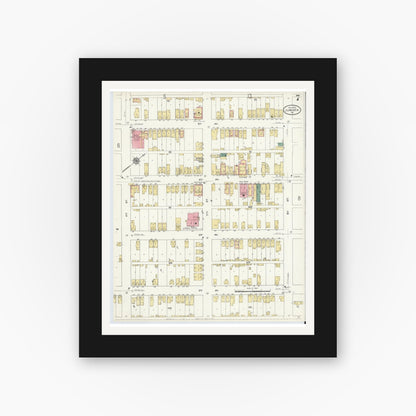 Old map wall art mockup — black gallery frame with white mat — Sanborn Fire Insurance Map from Juniata, Blair County, Pennsylvania (1910), Sheet #0007