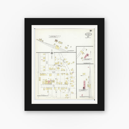 Old map wall art mockup — black gallery frame with white mat — Sanborn Fire Insurance Map from Caldwell, Noble County, Ohio (1911), Sheet #0010