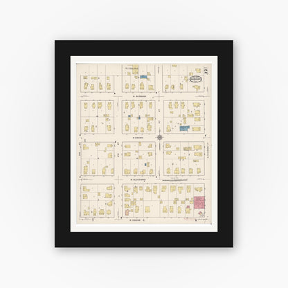 Old map wall art mockup — black gallery frame with white mat — Sanborn Fire Insurance Map from Harvard, McHenry County, Illinois (1922), Sheet #0002