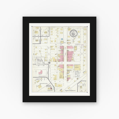 Old map wall art mockup — black gallery frame with white mat — Sanborn Fire Insurance Map from Hale, Carroll County, Missouri (1914), Sheet #0001