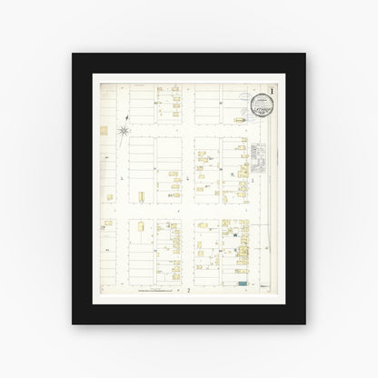 Old map wall art mockup — black gallery frame with white mat — Sanborn Fire Insurance Map from Lathrop, San Joaquin County, California (1898) - Complete Map Set