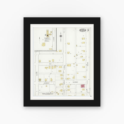 Old map wall art mockup — black gallery frame with white mat — Sanborn Fire Insurance Map from Whitesboro, Grayson County, Texas (1921), Sheet #0005