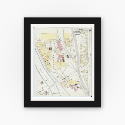 Old map wall art mockup — black gallery frame with white mat — Sanborn Fire Insurance Map from Youngstown, Mahoning County, Ohio (1889), Sheet #0010