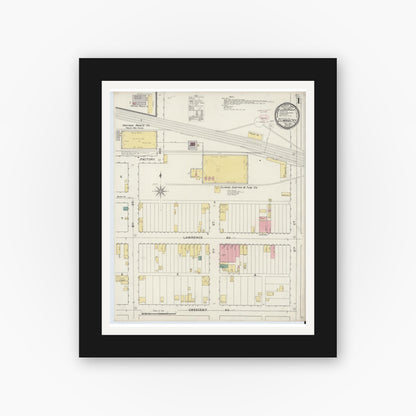Old map wall art mockup — black gallery frame with white mat — Sanborn Fire Insurance Map from Ellwood City, Lawrence County, Pennsylvania (1894), Sheet #0001