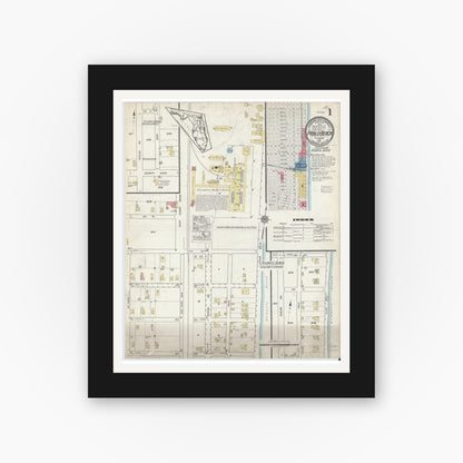 Old map wall art mockup — black gallery frame with white mat — Sanborn Fire Insurance Map from Pablo Beach, Duval County, Florida (1917), Sheet #0001