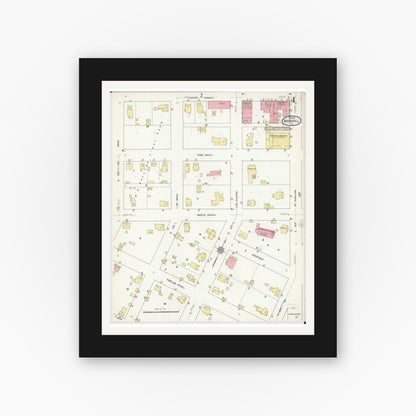 Old map wall art mockup — black gallery frame with white mat — Sanborn Fire Insurance Map from Marshall, Clark County, Illinois (1912), Sheet #0004