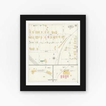 Old map wall art mockup — black gallery frame with white mat — Sanborn Fire Insurance Map from Blairsville, Indiana County, Pennsylvania (1903), Sheet #0011
