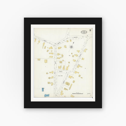 Old map wall art mockup — black gallery frame with white mat — Sanborn Fire Insurance Map from Falmouth, Barnstable County, Massachusetts (1906), Sheet #0002