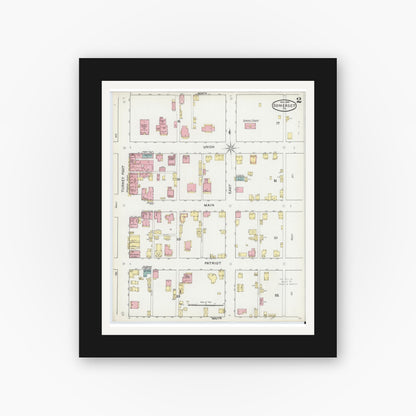 Old map wall art mockup — black gallery frame with white mat — Sanborn Fire Insurance Map from Somerset, Somerset County, Pennsylvania (1892), Sheet #0002