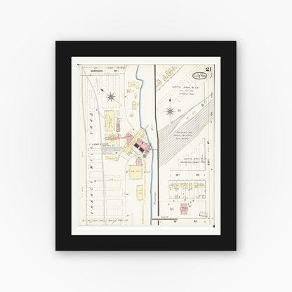 Old map wall art mockup — black gallery frame with white mat — Sanborn Fire Insurance Map from Clinton, Clinton County, Iowa (1890), Sheet #0021