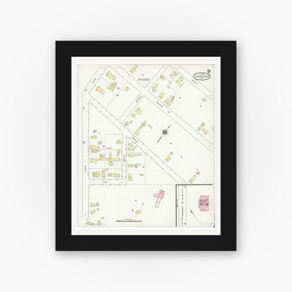 Old map wall art mockup — black gallery frame with white mat — Sanborn Fire Insurance Map from Turners Falls, Franklin County, Massachusetts (1914), Sheet #0009