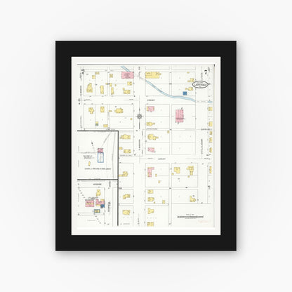 Old map wall art mockup — black gallery frame with white mat — Sanborn Fire Insurance Map from Carthage, Hancock County, Illinois (1926), Sheet #0007
