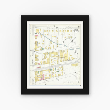 Old map wall art mockup — black gallery frame with white mat — Sanborn Fire Insurance Map from Englewood, Bergen County, New Jersey (1908), Sheet #0007