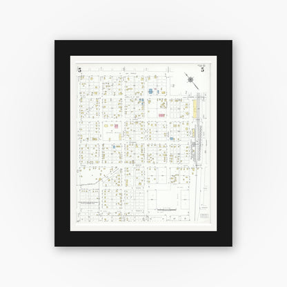 Old map wall art mockup — black gallery frame with white mat — Sanborn Fire Insurance Map from Mathis, San Patricio County, Texas (1950), Sheet #0005