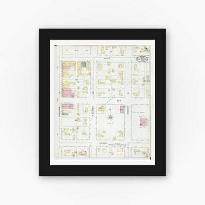 Old map wall art mockup — black gallery frame with white mat — Sanborn Fire Insurance Map from Big Rapids, Mecosta County, Michigan (1892), Sheet #0005