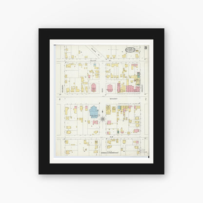 Old map wall art mockup — black gallery frame with white mat — Sanborn Fire Insurance Map from Granville, Licking County, Ohio (1896), Sheet #0003