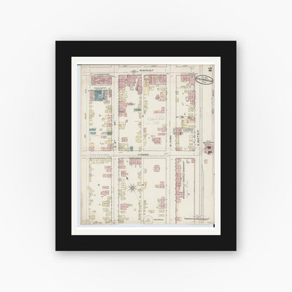 Old map wall art mockup — black gallery frame with white mat — Sanborn Fire Insurance Map from Steubenville, Jefferson County, Ohio (1885), Sheet #0002