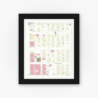 Old map wall art mockup — black gallery frame with white mat — Sanborn Fire Insurance Map from Herrin, Williamson County, Illinois (1941), Sheet #0008