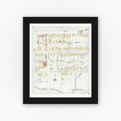Old map wall art mockup — black gallery frame with white mat — Sanborn Fire Insurance Map from Xenia, Greene County, Ohio (1901), Sheet #0004