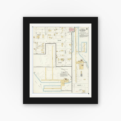 Old map wall art mockup — black gallery frame with white mat — Sanborn Fire Insurance Map from East Jordan, Charlevoix County, Michigan (1901), Sheet #0003