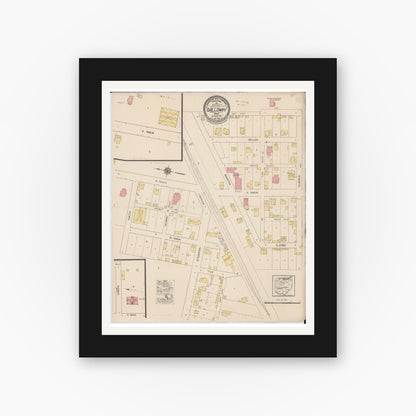 Old map wall art mockup — black gallery frame with white mat — Sanborn Fire Insurance Map from Galloway, Franklin County, Ohio (1922), Sheet #0001