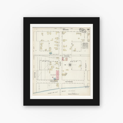 Old map wall art mockup — black gallery frame with white mat — Sanborn Fire Insurance Map from Fond du Lac, Fond du Lac County, Wisconsin (1884), Sheet #0013