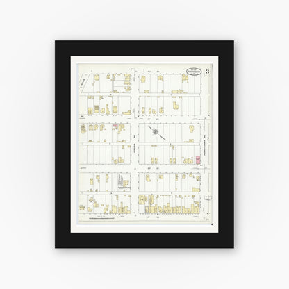 Old map wall art mockup — black gallery frame with white mat — Sanborn Fire Insurance Map from Shenandoah, Page County, Virginia (1910), Sheet #0003