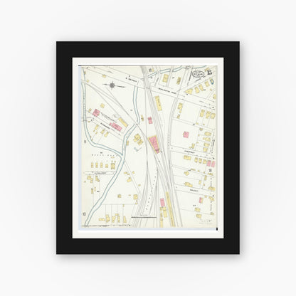 Old map wall art mockup — black gallery frame with white mat — Sanborn Fire Insurance Map from Xenia, Greene County, Ohio (1910), Sheet #0015