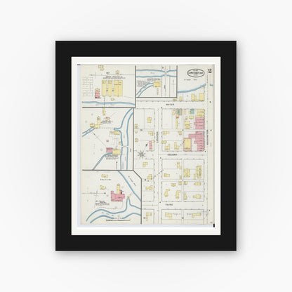 Old map wall art mockup — black gallery frame with white mat — Sanborn Fire Insurance Map from Constantine, Saint Joseph County, Michigan (1892), Sheet #0002