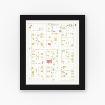 Old map wall art mockup — black gallery frame with white mat — Sanborn Fire Insurance Map from Tama, Tama County, Iowa (1906), Sheet #0004