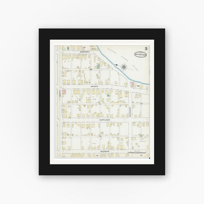 Old map wall art mockup — black gallery frame with white mat — Sanborn Fire Insurance Map from Johnstown, Cambria County, Pennsylvania (1891), Sheet #0005