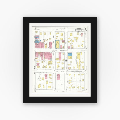 Old map wall art mockup — black gallery frame with white mat — Sanborn Fire Insurance Map from Independence, Buchanan County, Iowa (1920), Sheet #0006