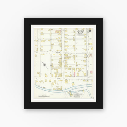 Old map wall art mockup — black gallery frame with white mat — Sanborn Fire Insurance Map from Lock Haven, Clinton County, Pennsylvania (1914), Sheet #0021