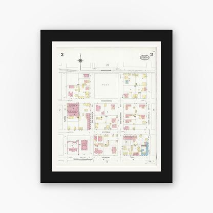 Old map wall art mockup — black gallery frame with white mat — Sanborn Fire Insurance Map from Laredo, Webb County, Texas (1925), Sheet #0003
