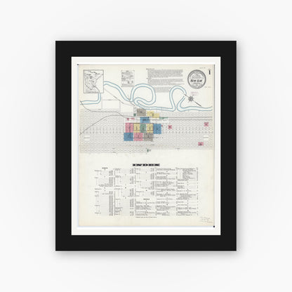 Old map wall art mockup — black gallery frame with white mat — Sanborn Fire Insurance Map from New Ulm, Brown County, Minnesota (1913) - Complete Map Set