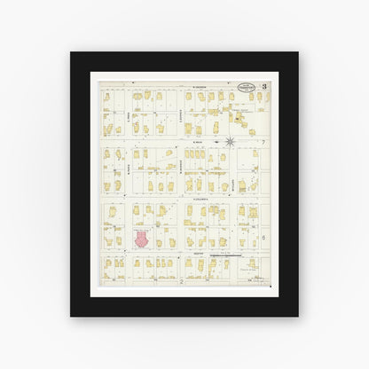 Old map wall art mockup — black gallery frame with white mat — Sanborn Fire Insurance Map from Frankfort, Clinton County, Indiana (1898), Sheet #0003