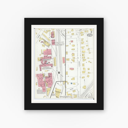 Old map wall art mockup — black gallery frame with white mat — Sanborn Fire Insurance Map from Geneva, Ashtabula County, Ohio (1919), Sheet #0002