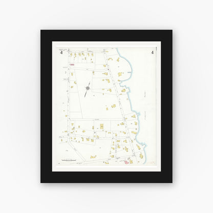 Old map wall art mockup — black gallery frame with white mat — Sanborn Fire Insurance Map from Marion, Plymouth County, Massachusetts (1933), Sheet #0004