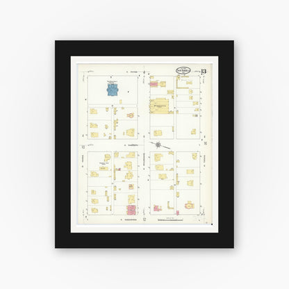 Old map wall art mockup — black gallery frame with white mat — Sanborn Fire Insurance Map from San Angelo, Tom Green County, Texas (1913), Sheet #0013
