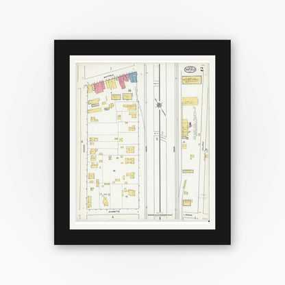 Old map wall art mockup — black gallery frame with white mat — Sanborn Fire Insurance Map from Enfield, Halifax County, North Carolina (1921), Sheet #0002