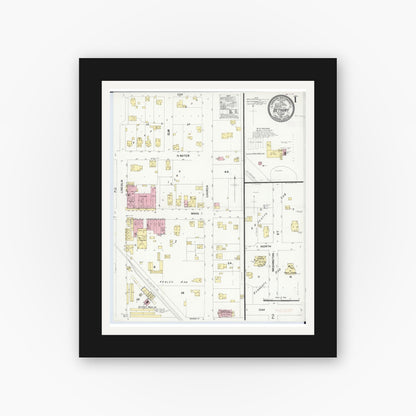 Old map wall art mockup — black gallery frame with white mat — Sanborn Fire Insurance Map from Bethany, Moultrie County, Illinois (1910), Sheet #0001