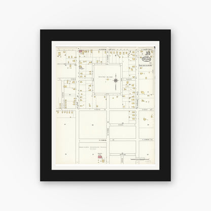Old map wall art mockup — black gallery frame with white mat — Sanborn Fire Insurance Map from De Land, Volusia County, Florida (1921), Sheet #0012