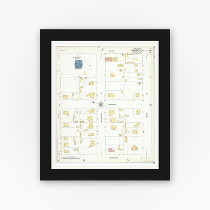Old map wall art mockup — black gallery frame with white mat — Sanborn Fire Insurance Map from San Angelo, Tom Green County, Texas (1908), Sheet #0007