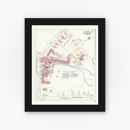 Old map wall art mockup — black gallery frame with white mat — Sanborn Fire Insurance Map from East Hampton, Hampshire County, Massachusetts (1916), Sheet #0007
