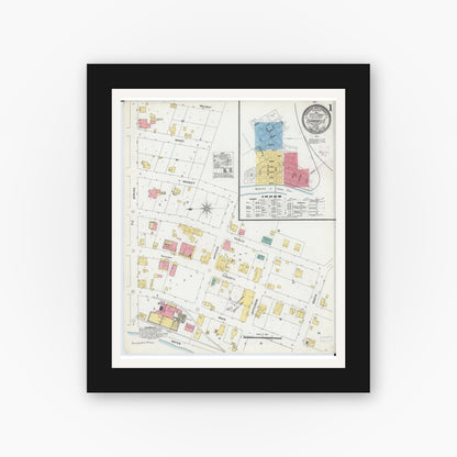 Old map wall art mockup — black gallery frame with white mat — Sanborn Fire Insurance Map from Evansville, Randolph County, Illinois (1906), Sheet #0001