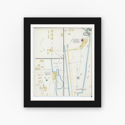 Old map wall art mockup — black gallery frame with white mat — Sanborn Fire Insurance Map from Escanaba, Delta County, Michigan (1893), Sheet #0010