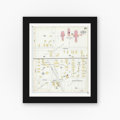 Old map wall art mockup — black gallery frame with white mat — Sanborn Fire Insurance Map from Ann Arbor, Washtenaw County, Michigan (1899), Sheet #0013