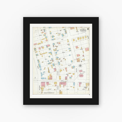 Old map wall art mockup — black gallery frame with white mat — Sanborn Fire Insurance Map from Eagle Pass, Maverick County, Texas (1900), Sheet #0002