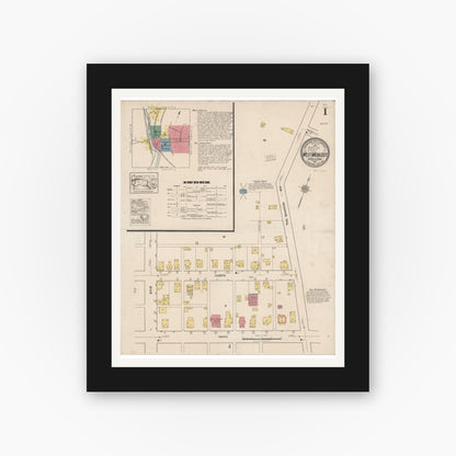 Old map wall art mockup — black gallery frame with white mat — Sanborn Fire Insurance Map from West Middlesex, Mercer County, Pennsylvania (1921) - Complete Map Set
